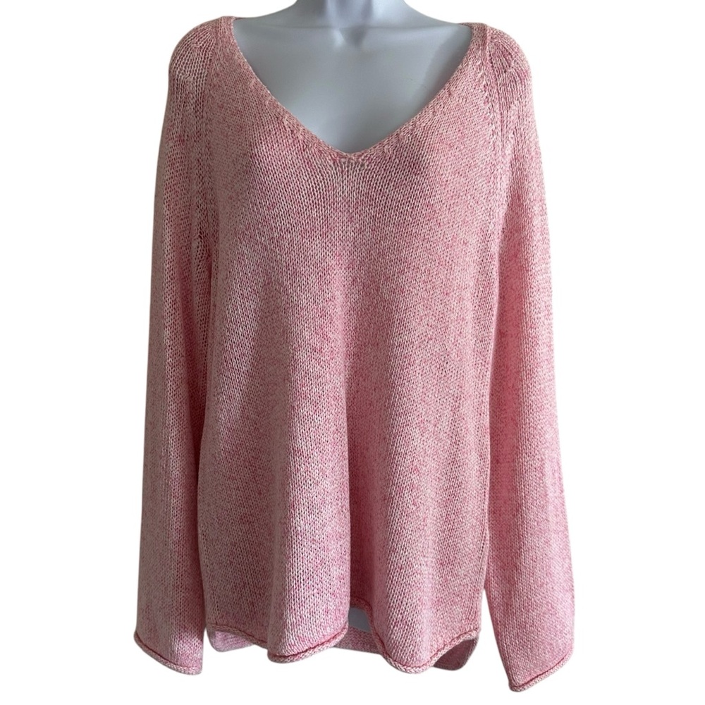 H&M Women’s Medium Sweater Marled Soft Pink Knit Oversized V-Neck